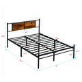 King Size Metal Bedframe,Headboard With Wood Panel Decoration,Black Black Brown Metal