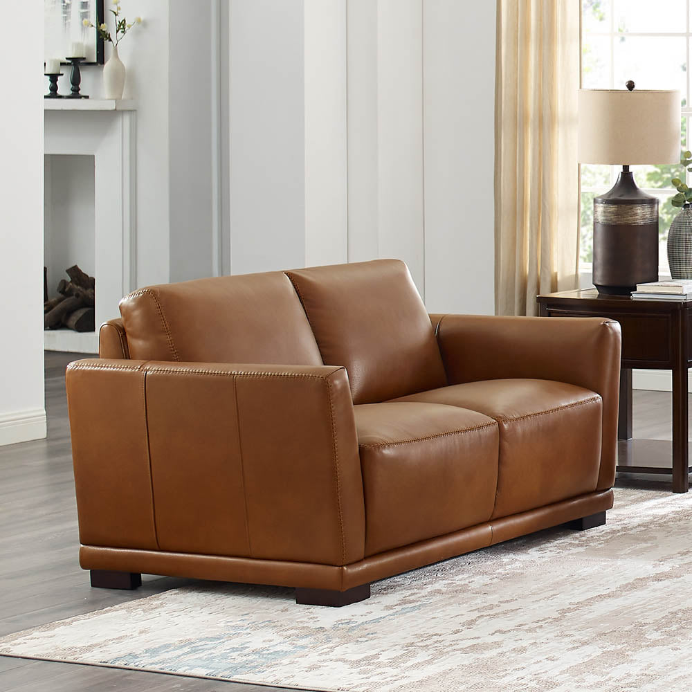 Mary Leather Loveseat Brown Memory Foam Genuine Leather