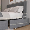 Queen Size Bed Frame With 4 Storage Drawers And Wingback Headboard, Button Tufted Design, Dark Grey Queen Dark Gray Linen