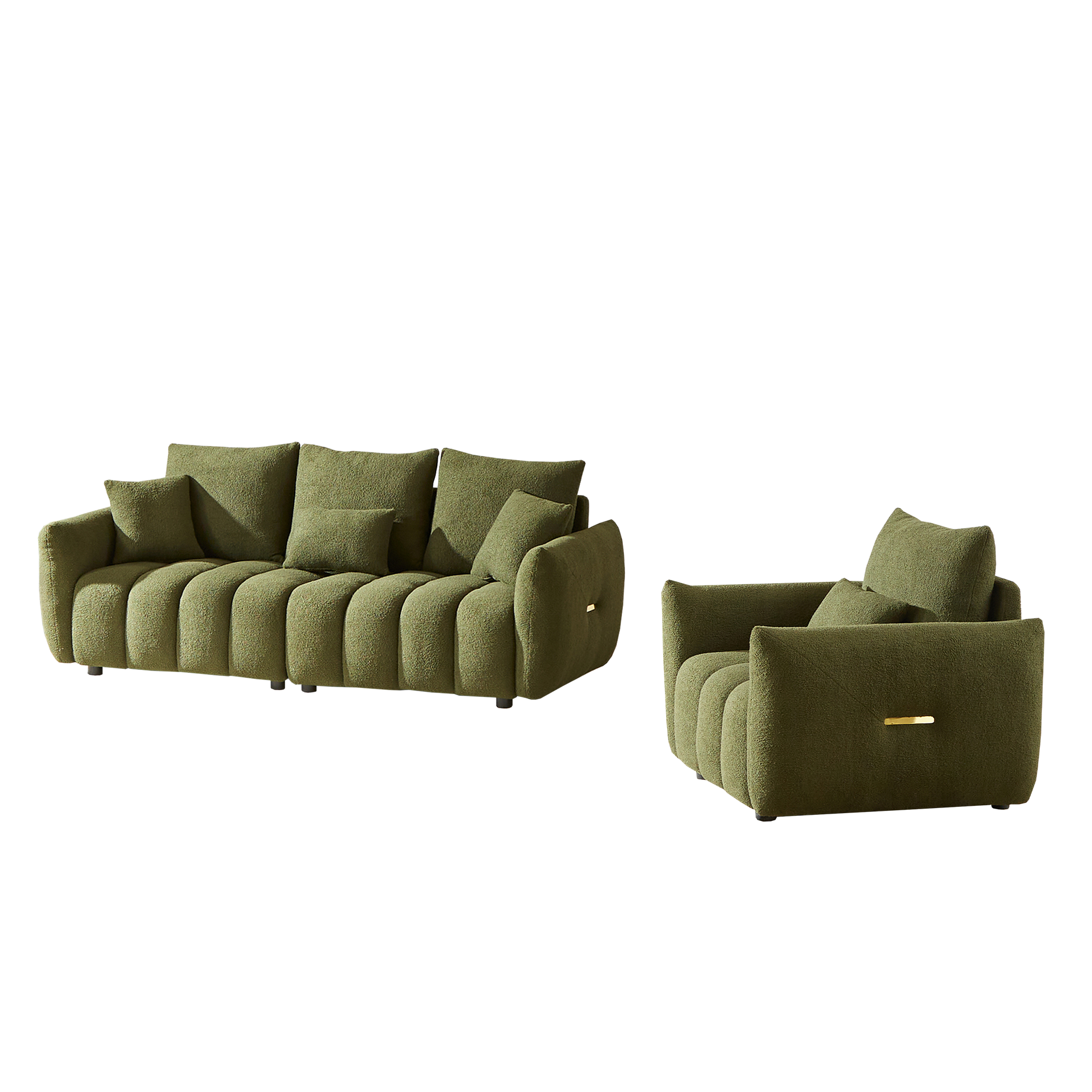 3 Seater 1 Seater Combo Sofa Modern Living Room Sofa, Teddy Sofa, Wooden Frame, 4 Cushions, Apartment Sofa Furniture Green Wood Primary Living Space Pine Foam Fabric 4 Seat