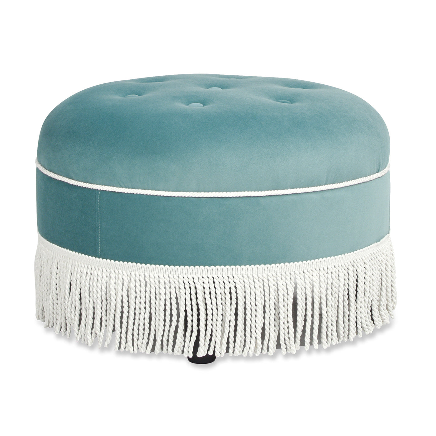 Yolanda 24" Round Upholstered Accent Ottoman, Arctic Blue Velvet Blue Foam Velvet