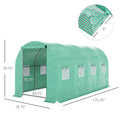 Outsunny 15' X 7' X 6.5' Walk In Tunnel Hoop Greenhouse, Green House With Polyethylene Pe Cover, Steel Frame, Roll Up Zipper Door & Windows For Flowers, Vegetables, Tropical Plants, Green Green Steel