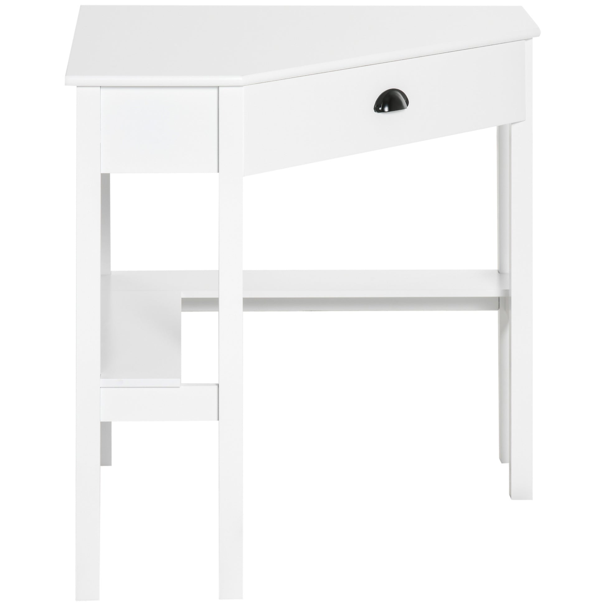 Homcom Corner Desk, Triangle Computer Desk With Drawer And Storage Shelves For Small Spaces, Home Office Workstation For Living Room, Or Bedroom, White White Mdf