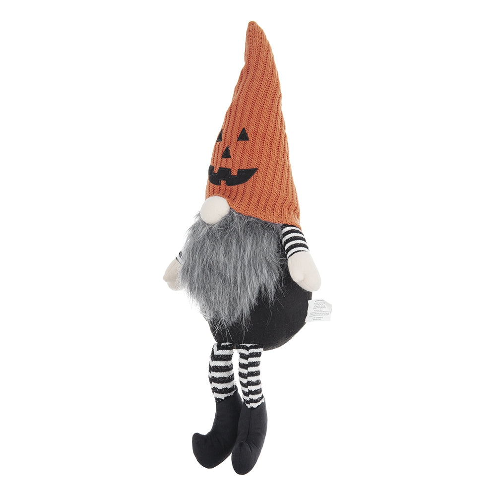 8.3X4.7X23.5" Fabric Sitting Gnome With Orange Knit Hat, For Halloween Decor Black,Orange,White Polyester