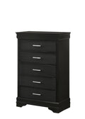 5 Drawer Tall Chest Modern 1Pc Black Finish Solid Wood Wooden Crocodile Texture Crystal Tufted Handle Bedroom Home Furniture Black Bedroom Modern Wood