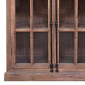 88 Inch Tall Cabinet, 4 Glass Panel French Doors, Crown Molding, Brown Black Brown Wood