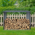 Outdoor Steel Firewood Rack,Open Wood Shed With Sloped Roof For Firewood,Pellet,Or Lumber Storage,Black Black Metal