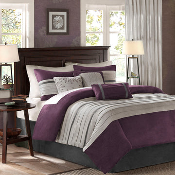 7 Pc Pieced Faux Suede Comforter Set Purple Full Full Purple Polyester