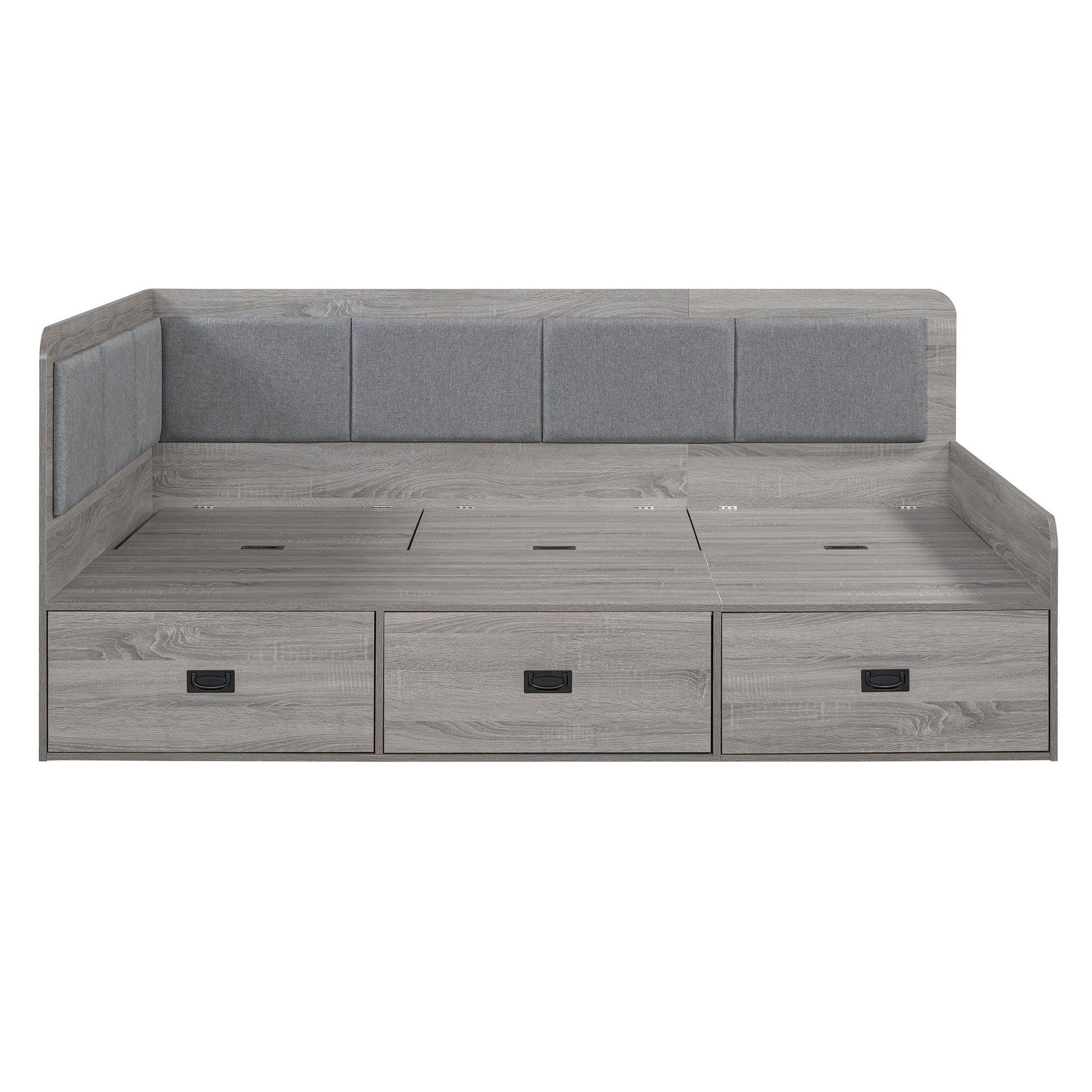 Full Size Daybed With Three Drawers And Three Storage Compartments, Gray Full Gray Mdf