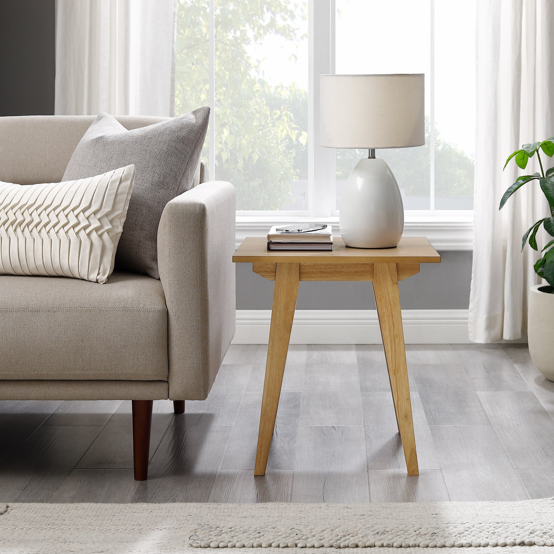 Japandi Minimal Solid Wood Side Table English Oak Light Brown Mdf Mdf