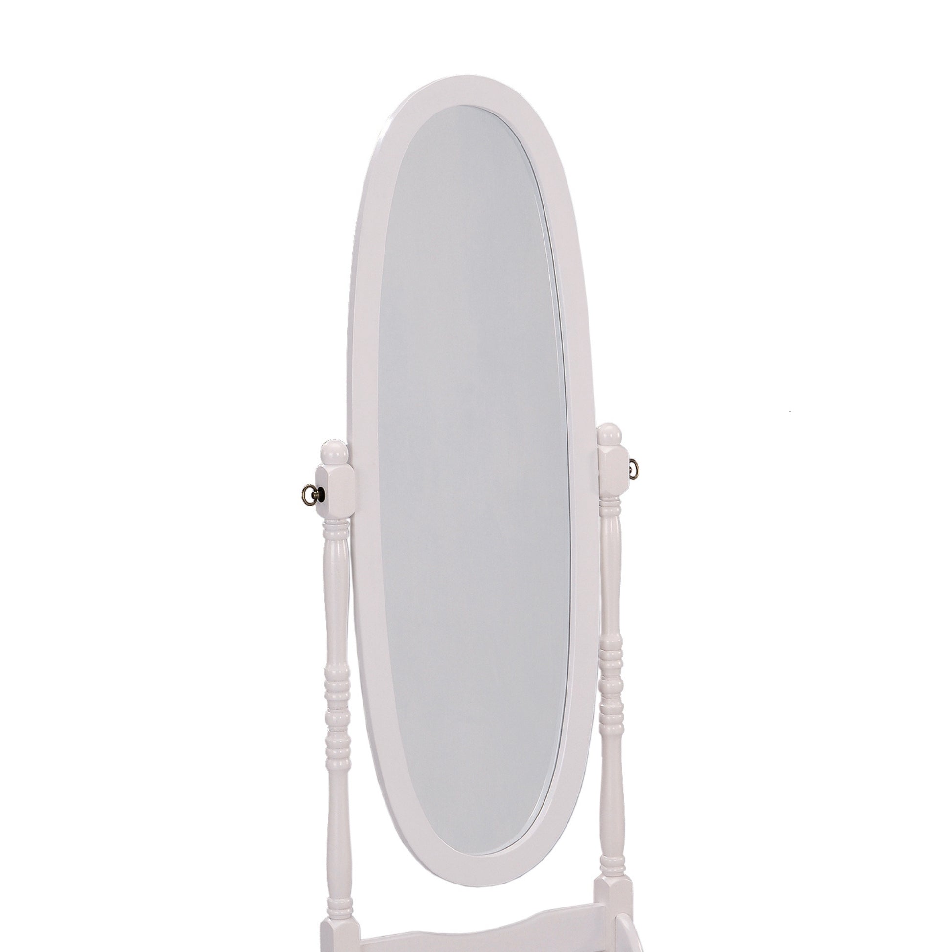 59.25" Tall Standing Wooden Floor Mirror With White Finish, Oval Shape White Wood