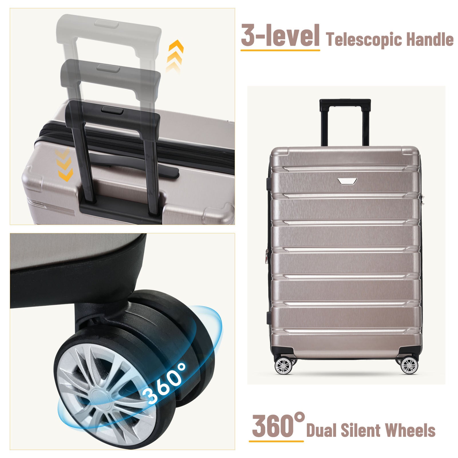 3 Piece Luggage Set Suitcase Set, Lightweight Durable Suitcase With Wheels And Tsa Lock, Expandable Travel Family Luggage For Men Women 20" 24" 27" Fog Gray Abs Pc