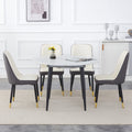 Table And Chair Set.Modern Extendable Mdf Dining Table.The Table Has A Telescopic Design, Suitable For Gatherings Of Different Size.Paired With 4 Chairs With Pu Cushions And Black Metal Legs. Dark Gray,White Seats 4 Mdf Metal