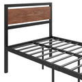 Twin Size Platform Bed, Metal And Wood Bed Frame With Headboard And Footboard, Black Black Metal & Wood