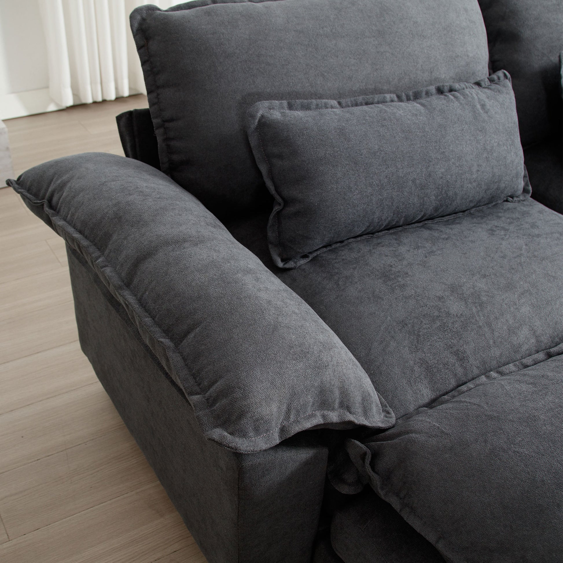 154.8" Oversized Modular Sofaice Velvet Large U Shaped Couch Comfy Upholstered 4 Seat Sofa With 2 Ottoman, 4 Lumbar Pillow, Deep Seat Couch For Living Room Dark Gray Primary Living Space Modern Foam Polyester 6 Seat