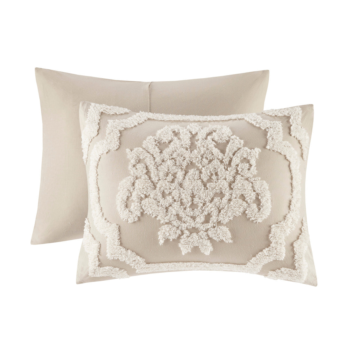 3 Piece Tufted Cotton Chenille Da Comforter Set Taupe King Cal King King Taupe Polyester
