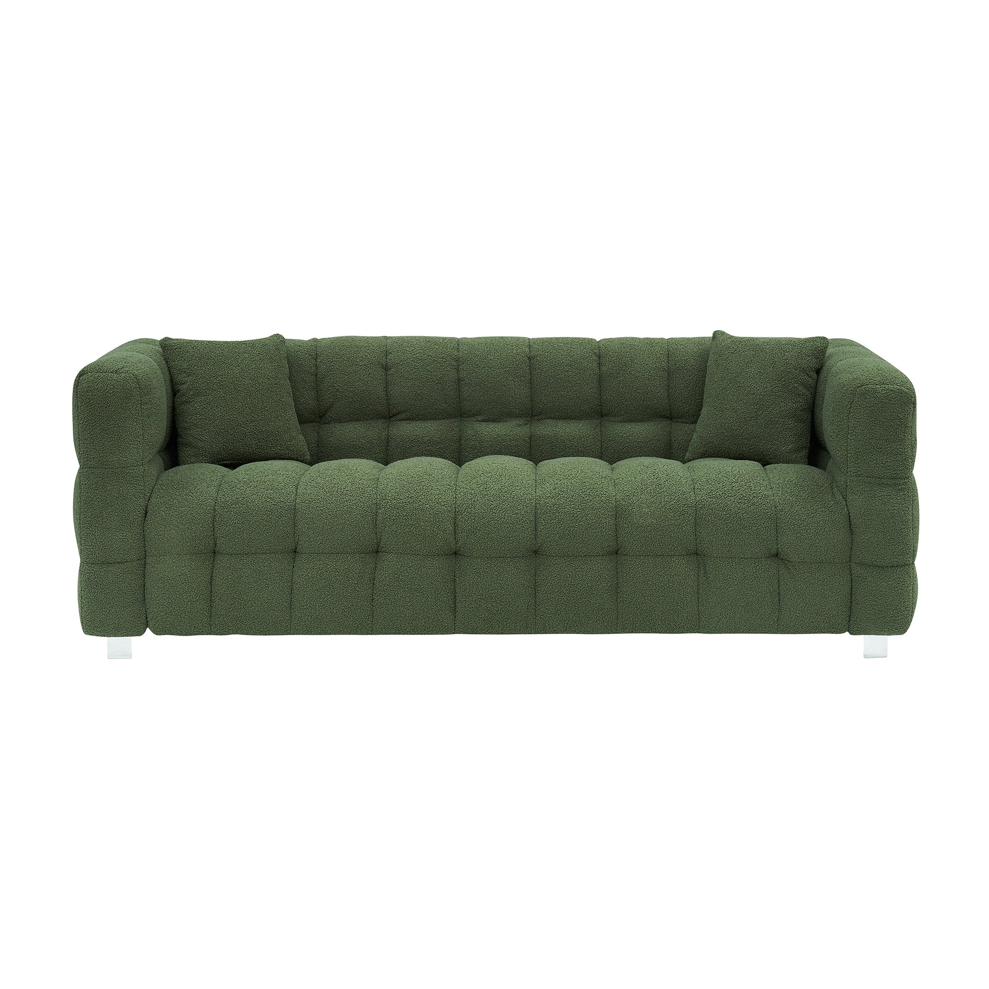 Green Teddy Fleece Sofa 80 "Discharge In Living Room Bedroom With Two Throw Pillows Hardware Foot Support Green Polyester Blend 3 Seat