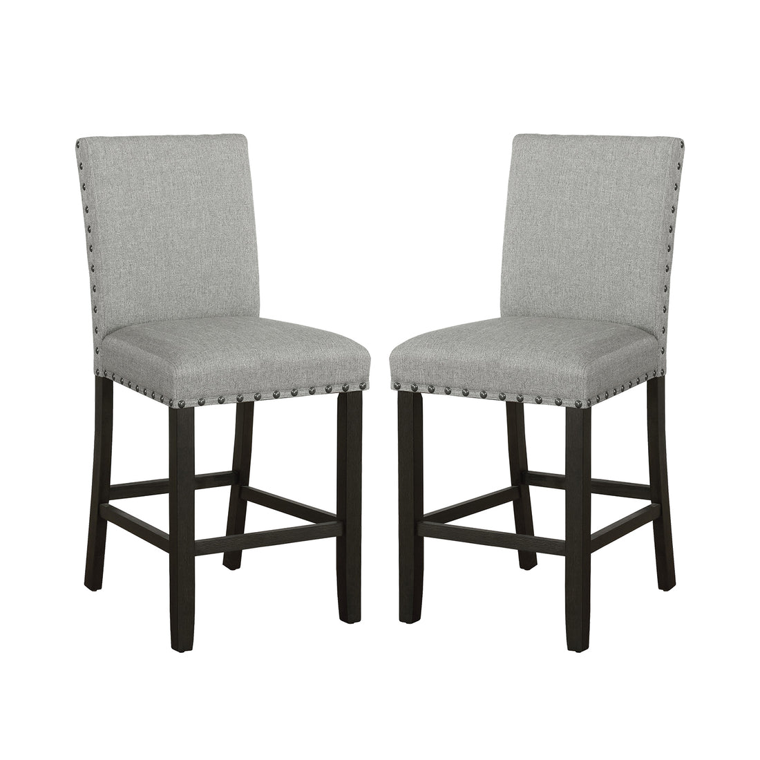 Set Of 2 Fabric Upholstered Counter Height Chairs, Grey And Distressed Noir Solid Grey Dining Room Rectangular Set Of 2 Fabric,Mdf