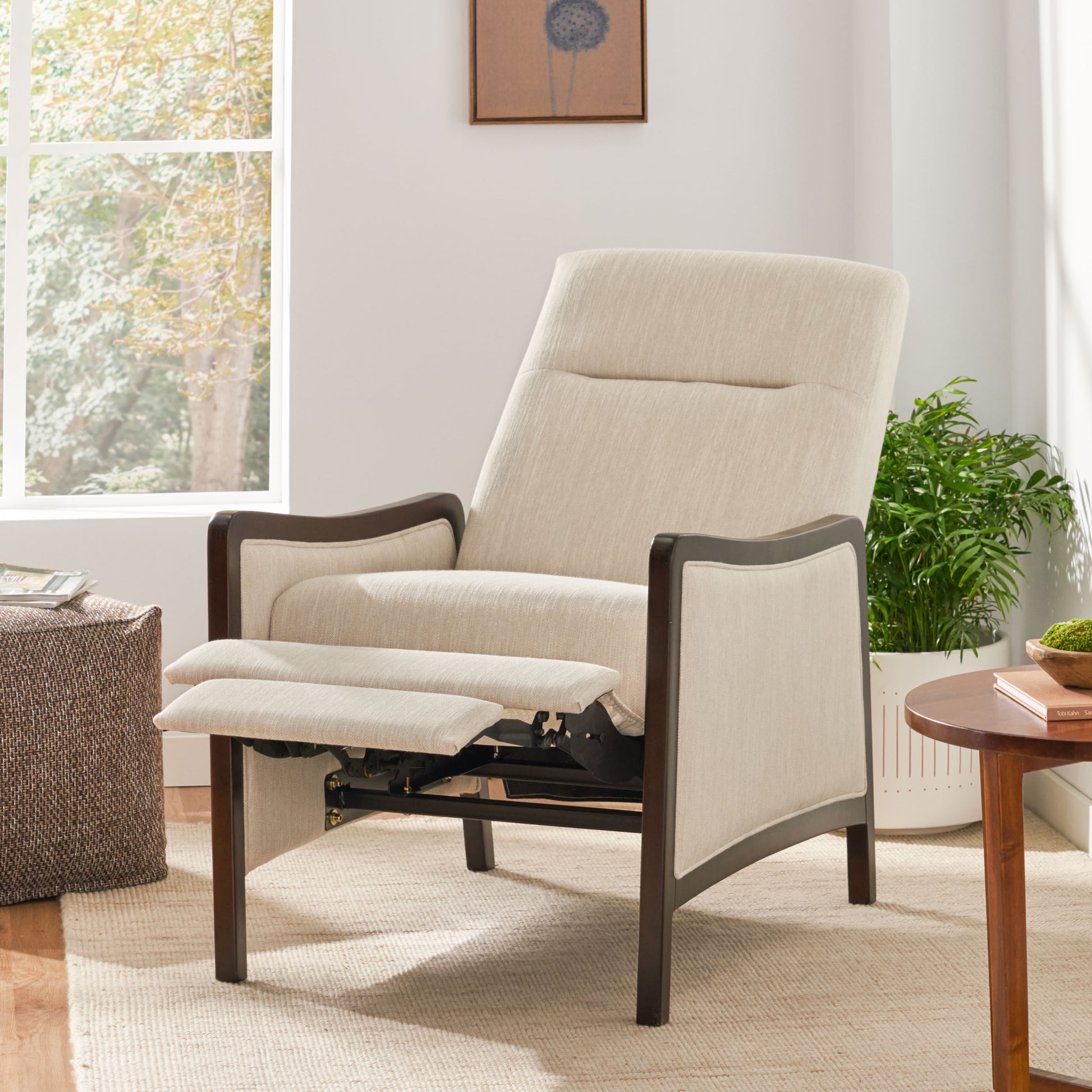 Recliner Chair Beige Fabric