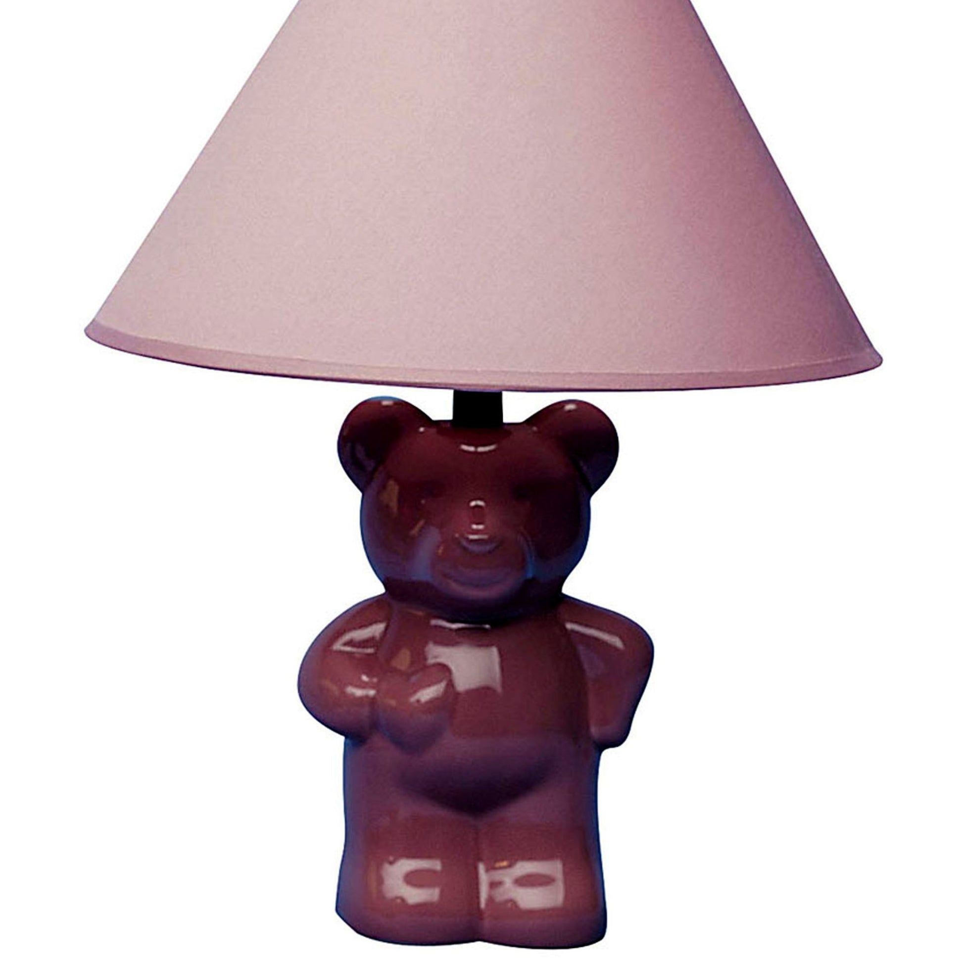 13" Tall Ceramic Table Lamp, Teddy Bear Design With Pink Finish, Linen Shade Pink Ceramic