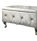 1Pc Glam 38 Inches Storage Ottoman Bench For Upholstered Tufted Silver Faux Leather Organizer Bedroom Living Room Entryway Hallway Tufted Silver Faux Leather Primary Living Space Solid Traditional Foam Faux Leather