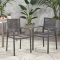 Outdoor Modern Aluminum Dining Chair With Rope Seat Set Of 2 , Gray And Dark Gray Dark Grey Aluminium