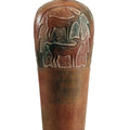 Siya 62 Inch Elongated Floor Lamp, Extra Tall, Deer Carvings, Brown, Black Black Brown Fabric