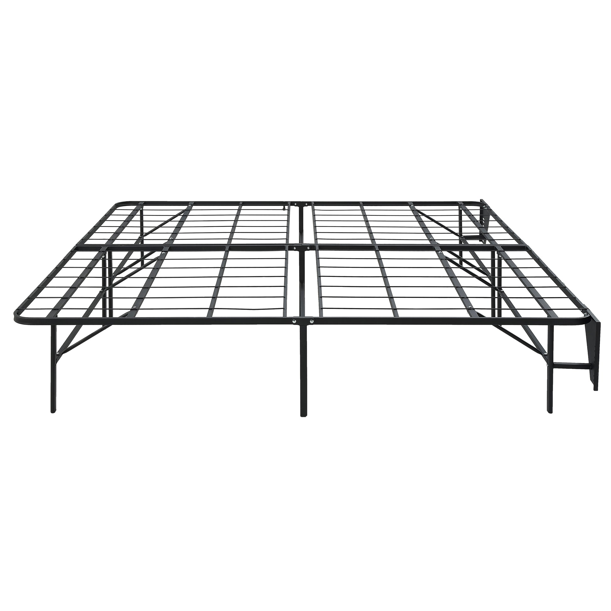 Black Metal Platform Foldable Bed Frame Eastern King Size, Toolless High Profile Design King Black Metal Bedroom Bed Frame Metal