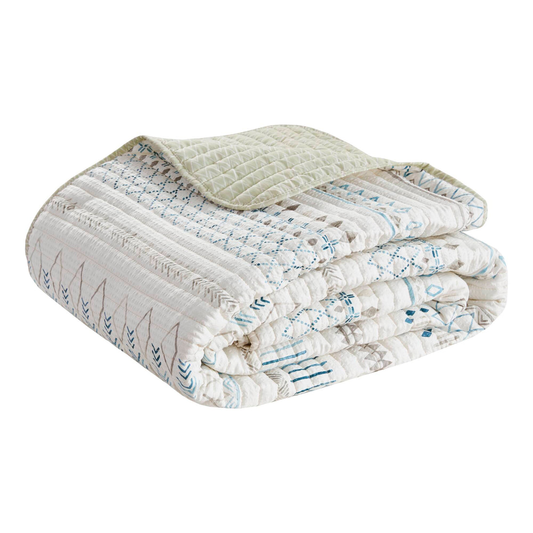 3 Piece Printed Microfiber Seersucker Quilt Set Taupe Blue King Cal King King Taupe Blue Polyester