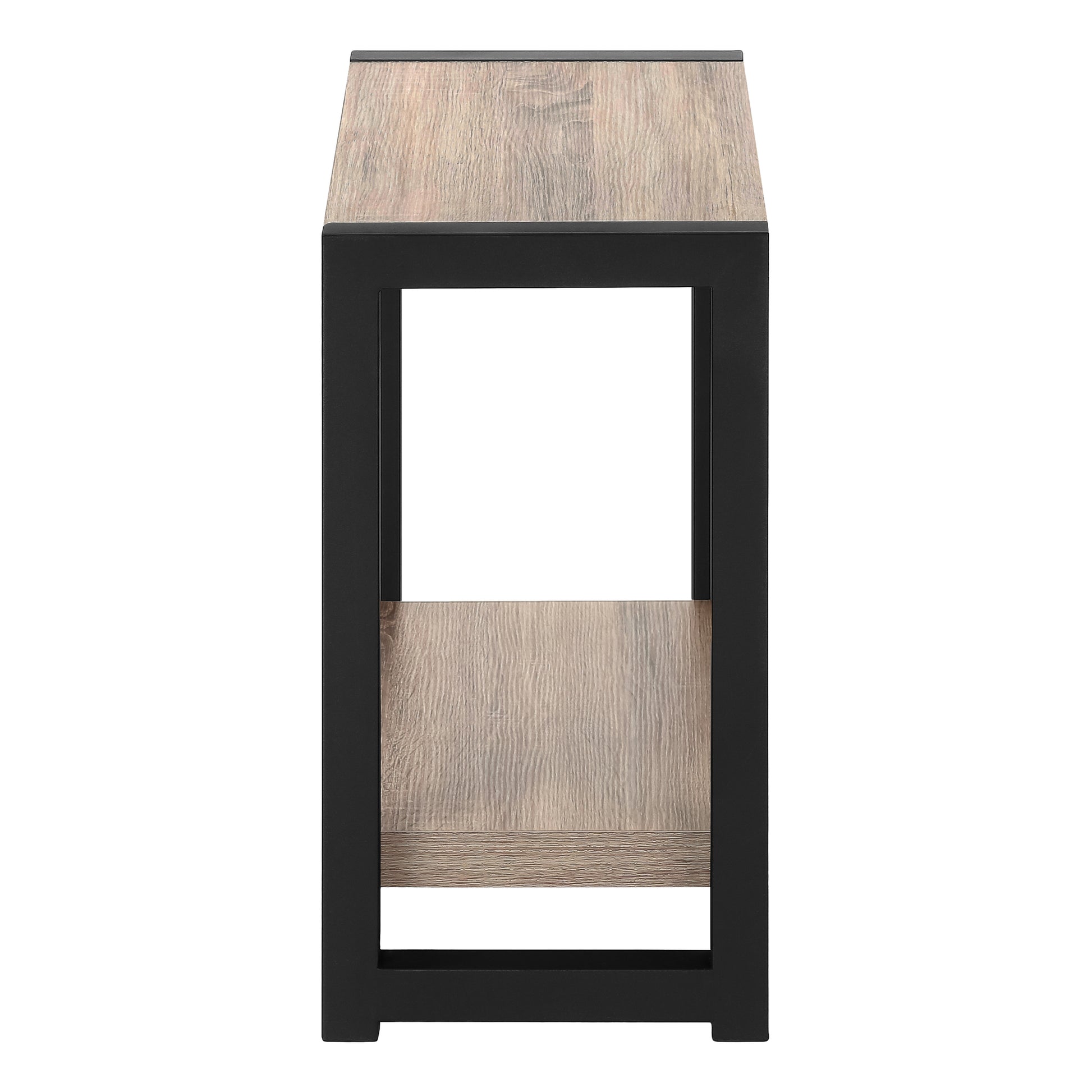 Accent Table, Side, End, Narrow, Small, 2 Tier, Living Room, Bedroom, Brown Laminate, Black Metal, Contemporary, Modern Taupe Particle Board