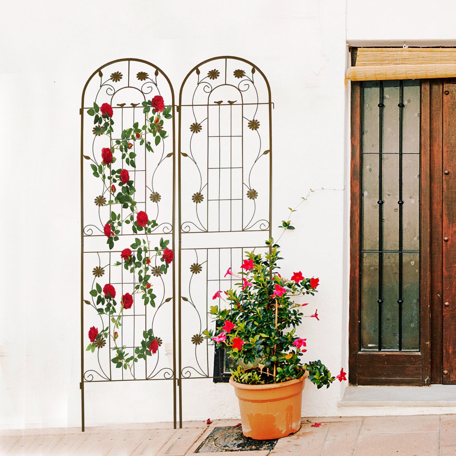 2 Pack Metal Garden Trellis 86.7" X 19.7" Rustproof Trellis For Climbing Plants Outdoor Flower Support Brown Brown Garden & Outdoor French Iron