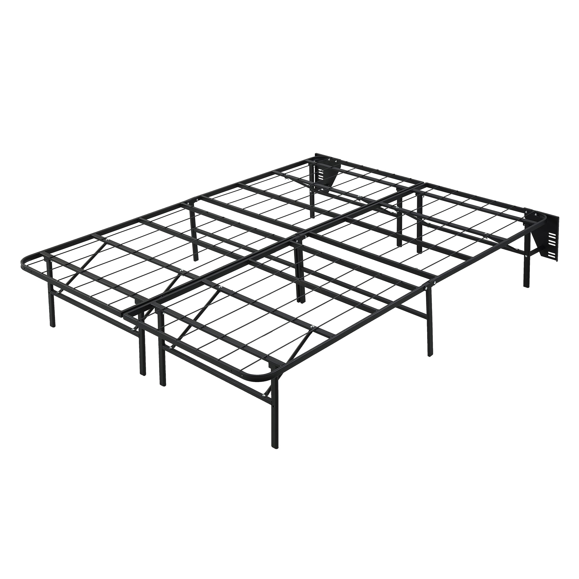 Black Metal Platform Foldable Bed Frame Full Size, Toolless High Profile Design Full Black Metal Bedroom Bed Frame Metal