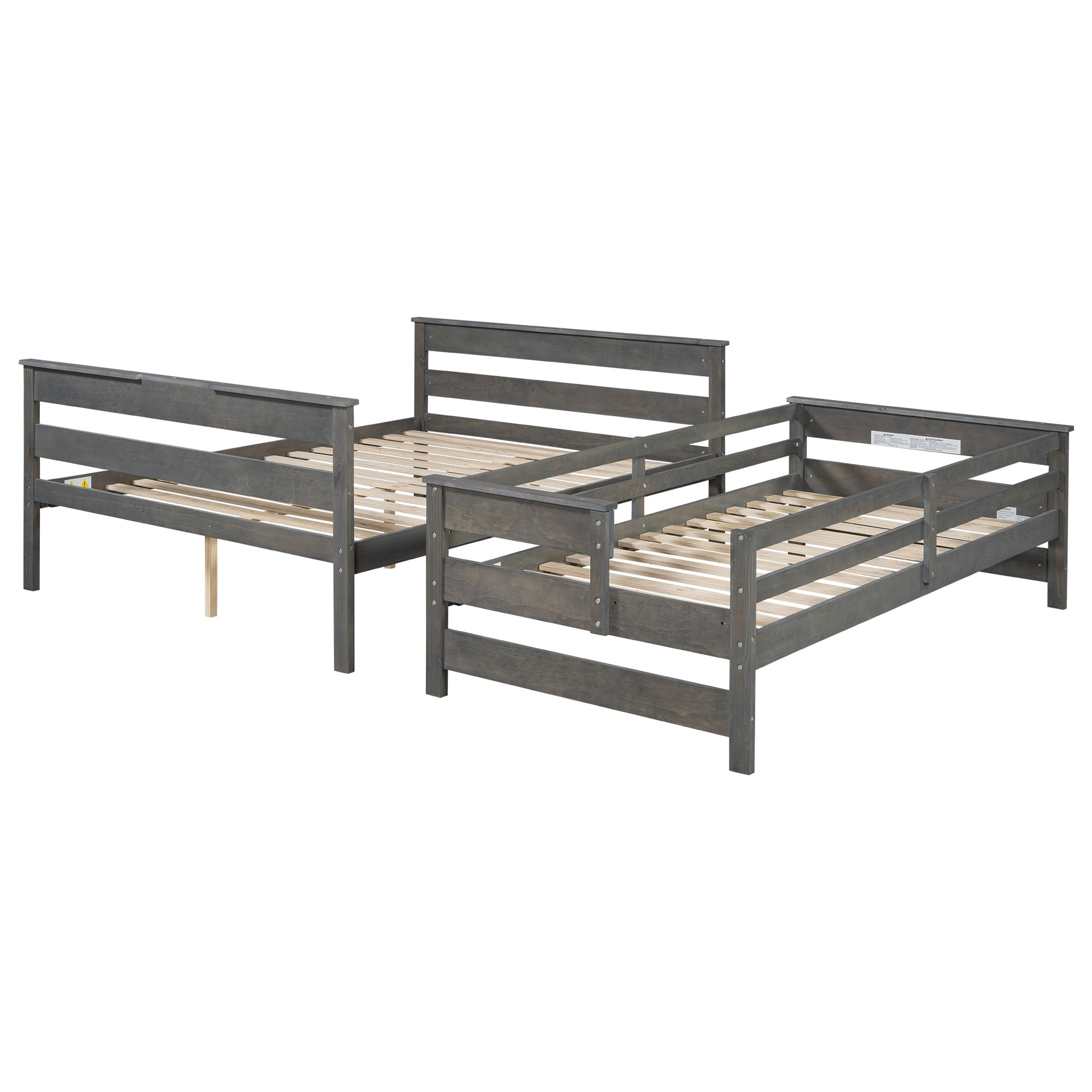 Wood Twin Xl Over Queen Bunk Bed With Ladder, Gray Twin Xl Box Spring Not Required Gray Wood Bedroom Bunk Solid Wood Mdf