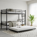 Twin Bunk Bed With Trundle Metal Bunkbeds With Ladder And Full Length Guardrail, Noise Free, No Box Spring Needed, Black Box Spring Not Required Twin Black Metal Bedroom Modern Bunk Metal Metal