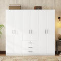 6 Doors Wooden Wardrobe Storage For Bedroom, With Big Drawers, White White Plywood