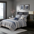 6 Piece Reversible Jacquard Quilt Set With Throw Pillows Navy King Cal King Navy Cotton