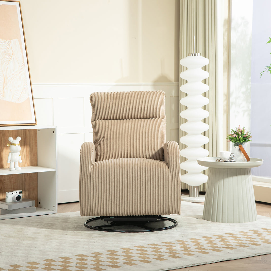 Jiada Upholstered Swivel Glider.Flannel Fabric.Rocking Chair For Nursery In Light Brown.Modern Style One Left Bag Light Brown Primary Living Space Foam Fabric Metal