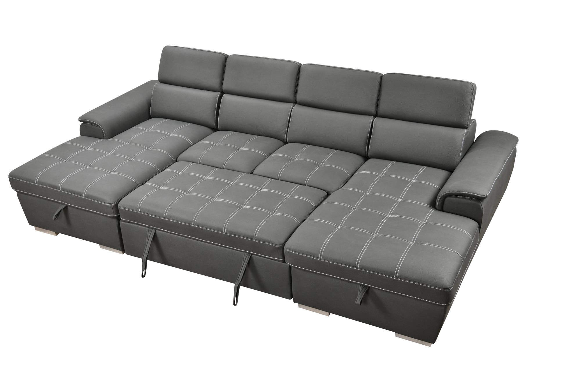 U Shaped Sleeper Sofa, 121 Inch Overisze 2 In 1 Pull Out Bed, Sectional Sleeper Sofa With Double Storage Chaise For Living Room Furniture, Charcoal Grey Light Brown Wood Primary Living Space Medium Duty Eucalyptus 6 Seat Charcoal Grey Polyester Soft