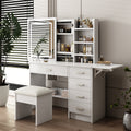 Fashion Vanity Desk With Mirror And Lights For Makeup With Open Shelves And Chair, Vanity Mirror With Lights And Table Set With 3 Color Lighting Brightness Adjustable, 5 Drawers, White Color White White 5 Drawers & Above Bedroom American Design White Mdf