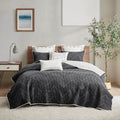 3 Piece Embroidered Cotton Quilt Set Black Full Queen Queen Black Cotton
