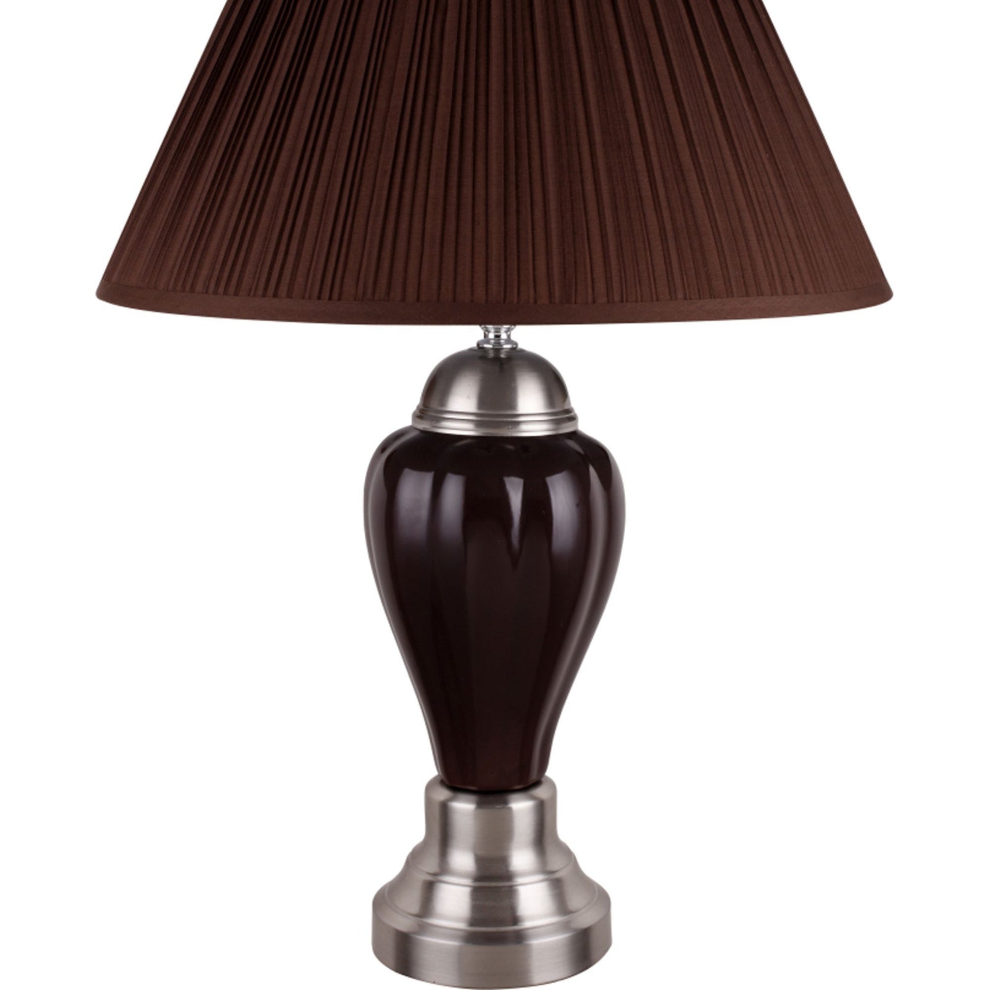 27" Tall Ceramic Table Lamp, Urn Shaped W Silver And Espresso Finish, Shade Multicolor Ceramic