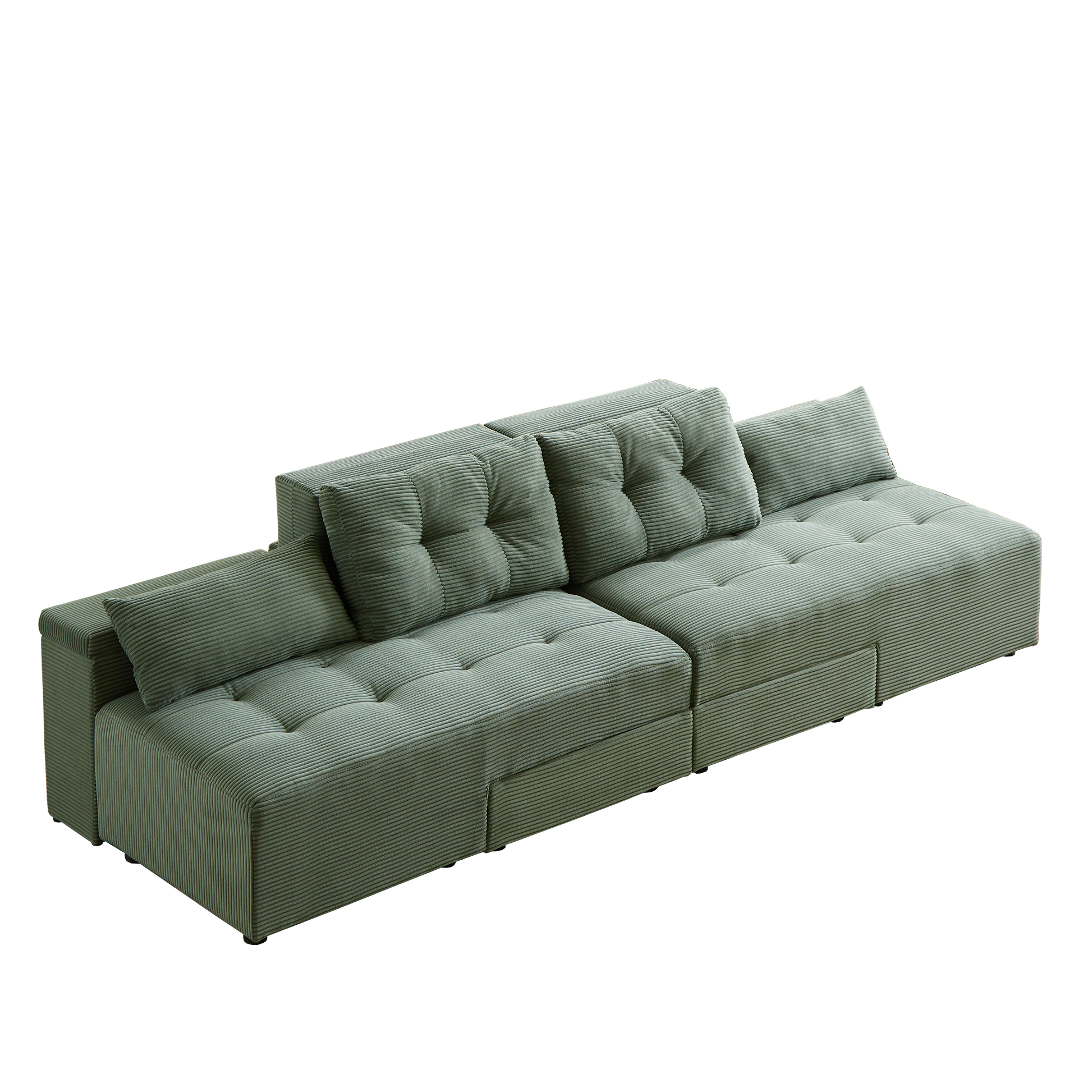 Convertible 3 In 1 Sleeper Sofa And Sectional Sofa With 4 Storage Space For Living Room,Corduroy Couch With 4 Pillows,Corduroy Army Green Corduroy 3 Seat