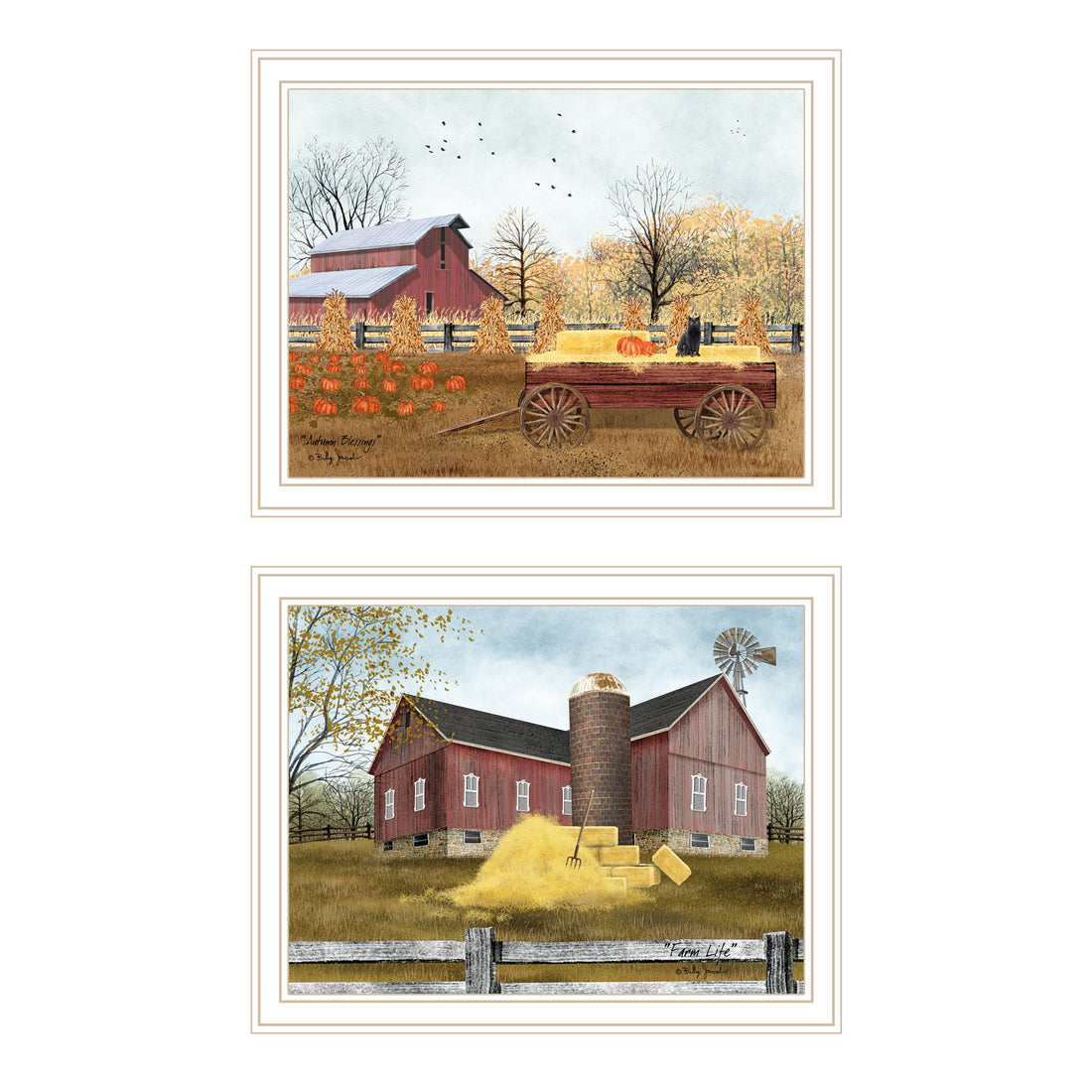 2 Piece Vignette Autumn Blessings Farm Life White Framed Wall Art For Living Room, Bedroom Wall Art Print For Home Decor By Billy Jacobs Multicolor Wood Paper