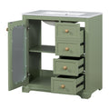 30 Inch Bathroom Vanity With A Soft Close Glass Door, Adjustable Shelves, And Three Drawers Green Bathroom Solid Wood Mdf Glass