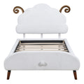 Twin Size Upholstered Platform Bed With Sheep Shaped Headboard, White Twin White Plywood