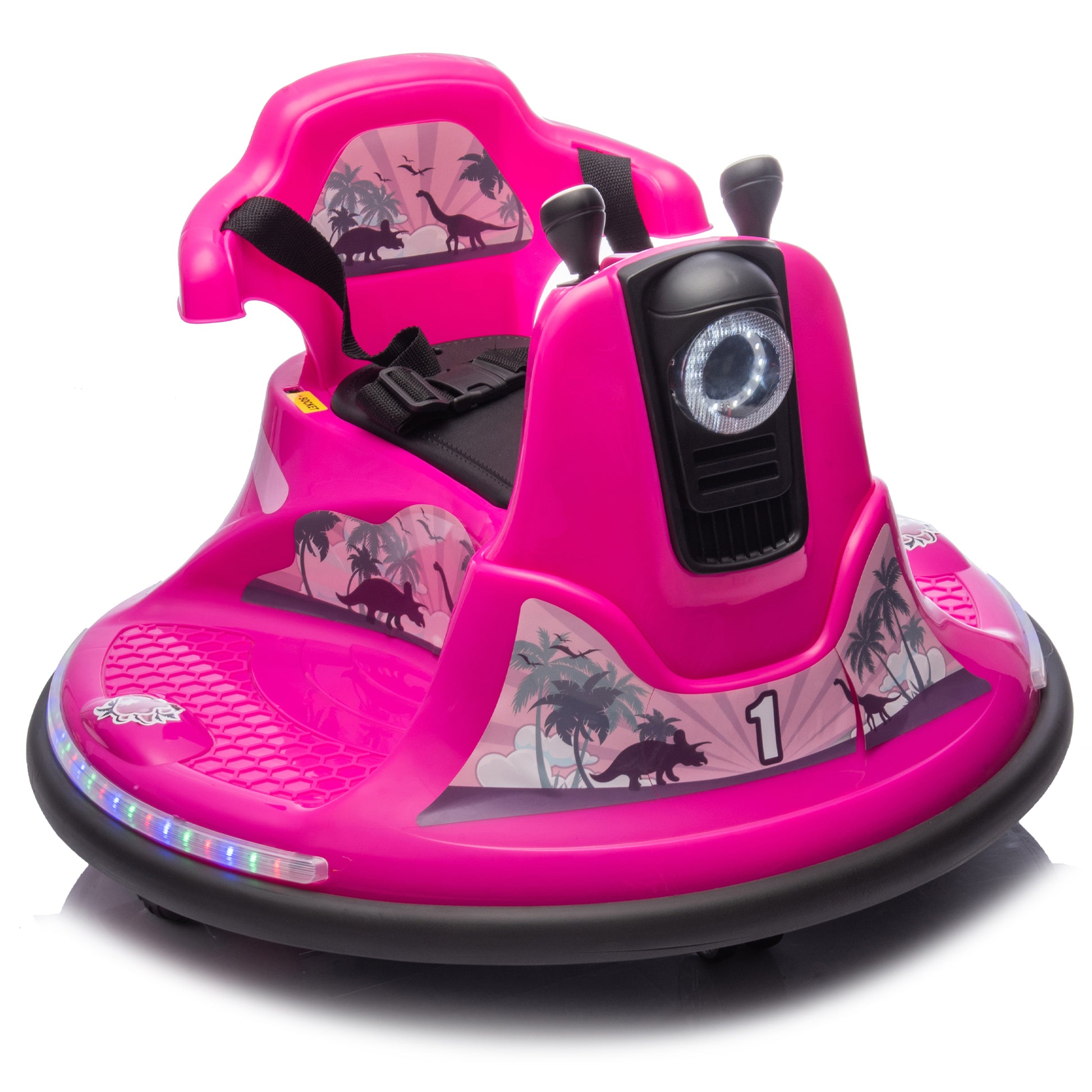 12V Kids Ride On Bumper Car W Parents Control,Rotate 360 Degrees,Two Handed Switch For Direction Control,Bumper Strip,Light Belt,Mp3 Music,Bluetooth,Provide A Speed Of 0.75Mph For Kids Of 2 5 Rose