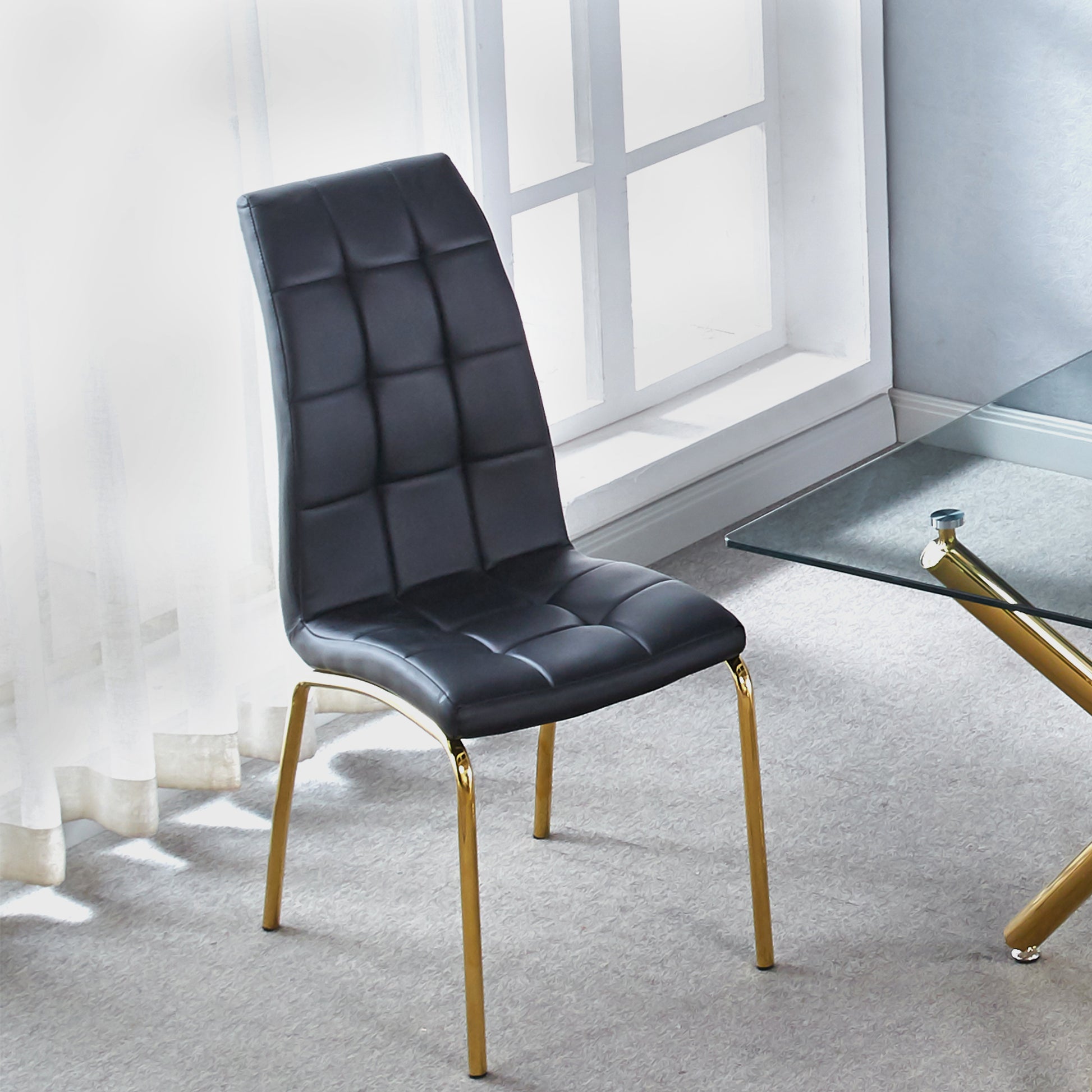 Modern Lattice Designdining Chair With Gold Metal Legs Set Of 4 Gold Black Metal