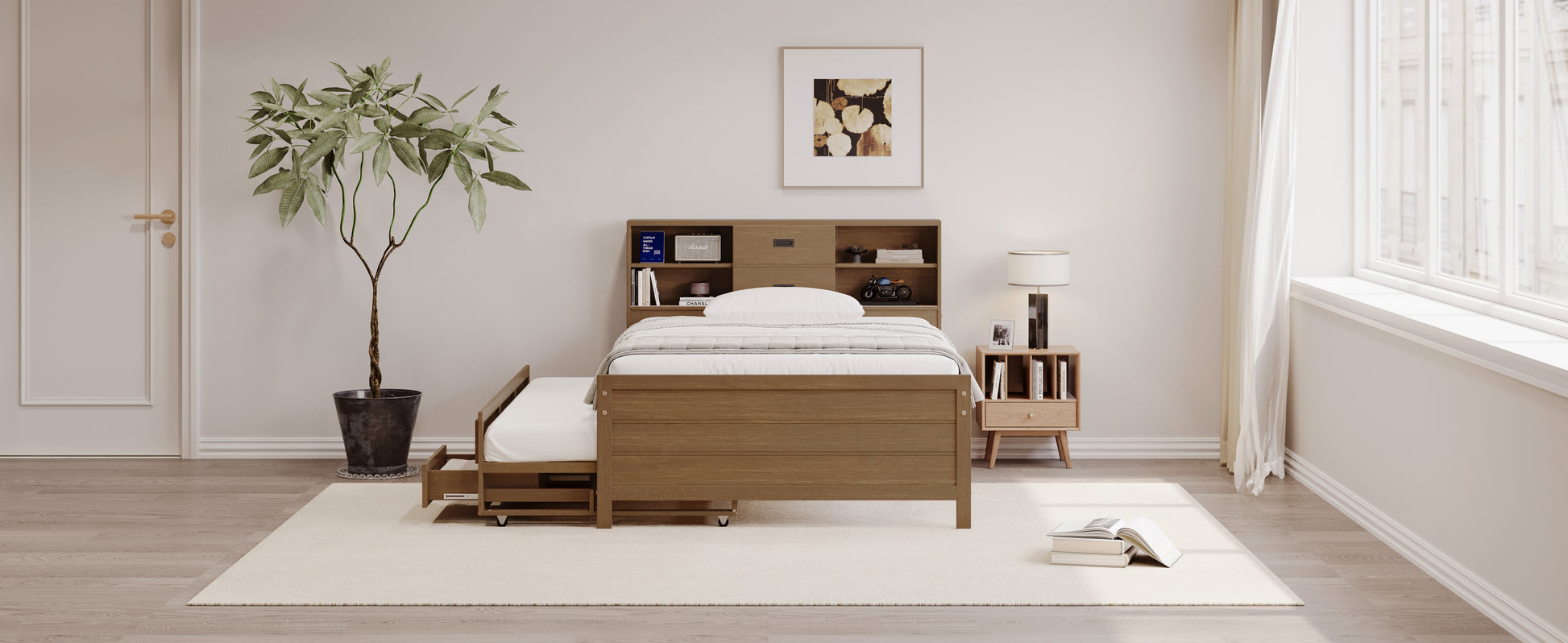 Twin Size Captain Bed With Storage Bookcase Headboard,Captain Bed With Trundle And Three Storage Drawers For Kids Teens Dorm Bedroom Multipurpose Guest Room Or Home, Walnut Box Spring Not Required Twin Walnut Wood Solid Wood Mdf