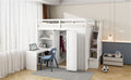 Full Size Bunk Bed With Wardrobe,Desk And Shelves,White White Mdf Lvl