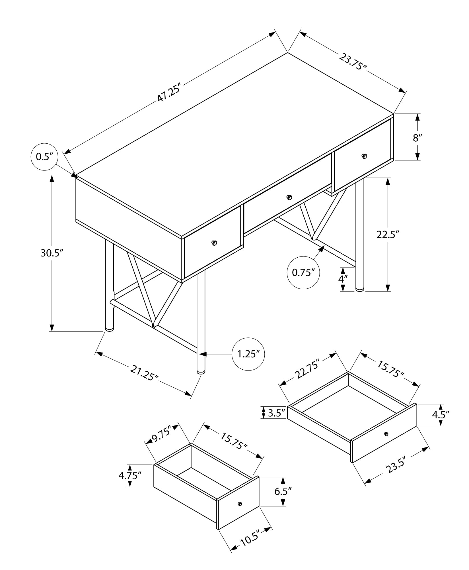 Computer Desk, Home Office, Laptop, Storage Drawers, 48"L, Work, Brown Laminate, Black Metal, Transitional Cherry Particle Board